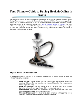 Your Ultimate Guide to Buying Hookah Online in Toronto
