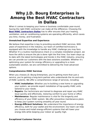 Why J.D. Bourg Enterprises is Among the Best HVAC Contractors in Dallas