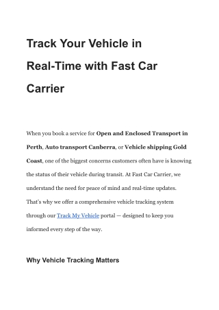 Track Your Vehicle in Real-Time with Fast Car Carrier