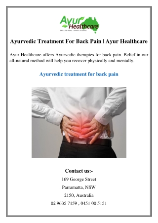 Ayurvedic Treatment For Back Pain  Ayur Healthcare