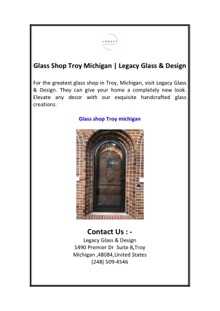 Glass Shop Troy Michigan  Legacy Glass & Design