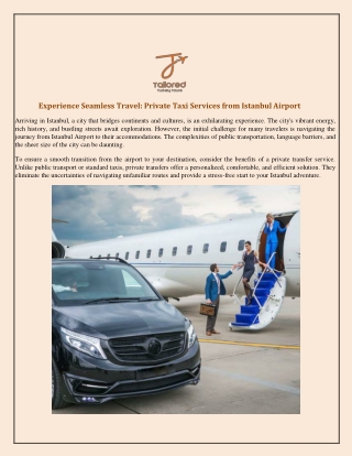 Experience Seamless Travel Private Taxi Services from Istanbul Airport