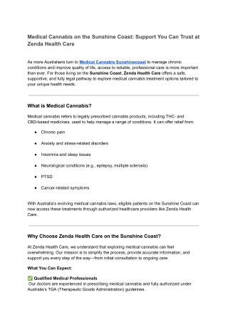 Medical Cannabis on the Sunshine Coast_ Support You Can Trust at Zenda Health Care