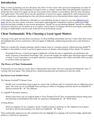 Client Testimonials: Why Choosing a Local Agent Matters