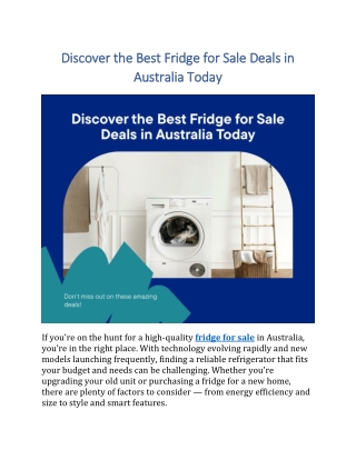 Discover the Best Fridge for Sale Deals in Australia Today