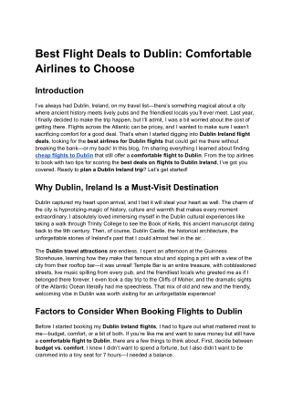 Best Flight Deals to Dublin: Comfortable Airlines to Choose