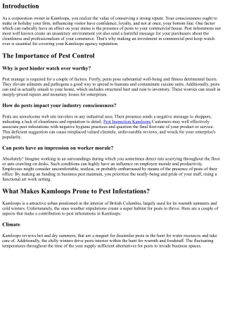 Commercial Pest Control: Protecting Your Kamloops Business Reputation