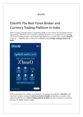 OzenFX The Best Forex Broker and Currency Trading Platform in India