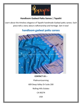 Handloom Gadwal Pattu Sarees | Tapathi