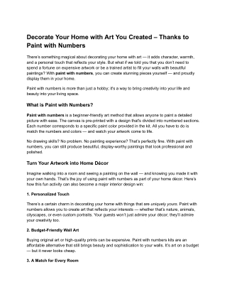 Decorate Your Home with Art You Created – Thanks to Paint with Numbers