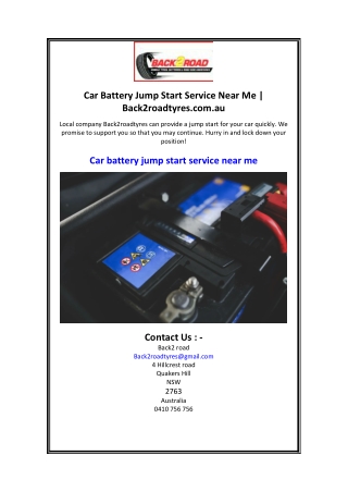 Car Battery Jump Start Service Near Me Back2roadtyres.com.au.