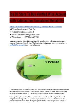 Top 01 Store To Buy Verified Wise Account With Satisfaction_ Unmatched Reliability
