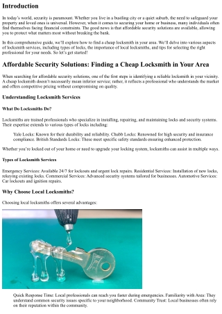 Affordable Security Solutions: Finding a Cheap Locksmith in Your Area