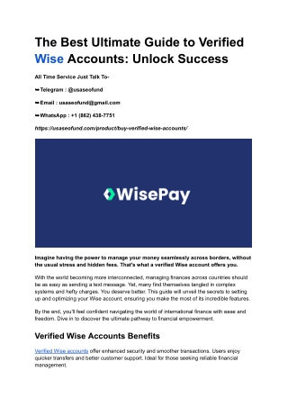 The Best Ultimate Guide to Verified Wise Accounts