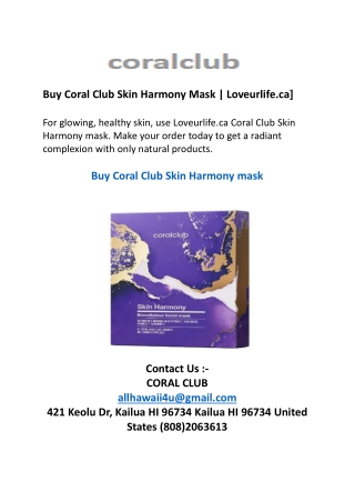 Buy Coral Club Skin Harmony Mask Loveurlife.ca