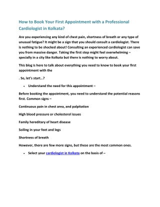 How to Book Your First Appointment with a Professional Cardiologist in Kolkata