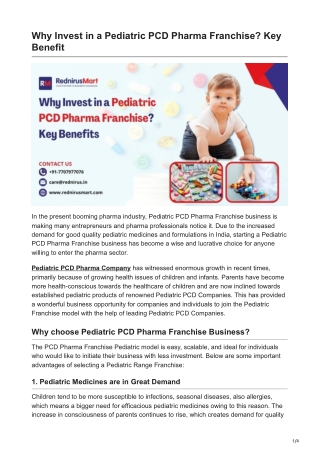 Why Invest in a Pediatric PCD Pharma Franchise? Key Benefit