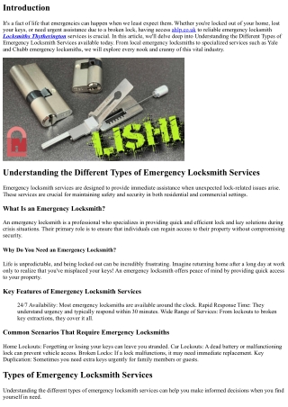 Understanding the Different Types of Emergency Locksmith Services