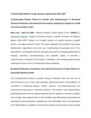 2,3-Butanediol Market Trends, Business Opportunity 2025-2037