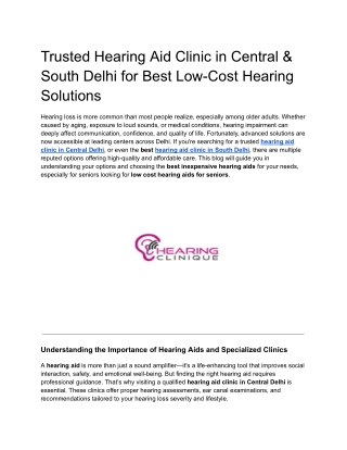 Trusted Hearing Aid Clinic in Central & South Delhi for Best Low-Cost Hearing Solutions