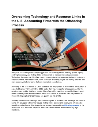 Overcoming Technology and Resource Limits in the U.S. Accounting Firms with the Offshoring Process
