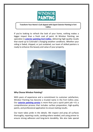 Elevate Your Curb Appeal with Exterior Painting Fort Collins