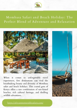 Mombasa Safari and Beach Holiday: The Ultimate African Escape
