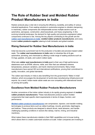 The Role of Rubber Seal and Molded Rubber Product Manufacturers in India