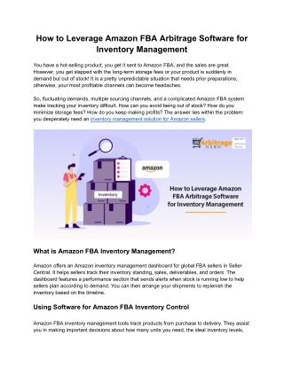 How to Leverage Amazon FBA Arbitrage Software for Inventory Management