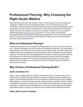 Professional Piercing: Why Choosing the Right Studio Matters