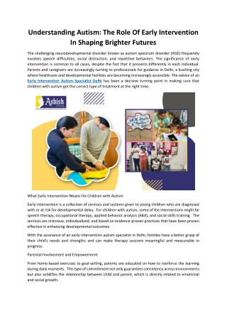 Understanding Autism: The Role Of Early Intervention In Shaping Brighter Futures