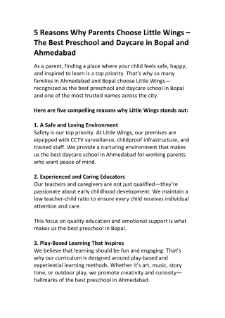 What Makes Us the Best Preschool in Ahmedabad – Little Wings