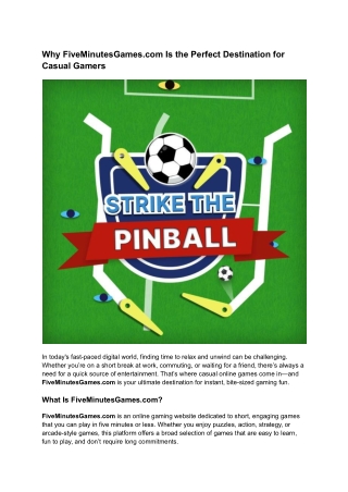 Why FiveMinutesGames.com Is the Perfect Destination for Casual Gamers