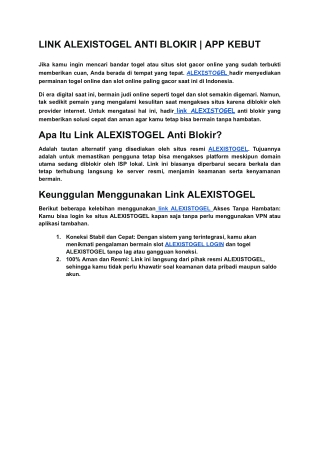 LINK ALEXISTOGEL ANTI BLOKIR _ APP KEBUT