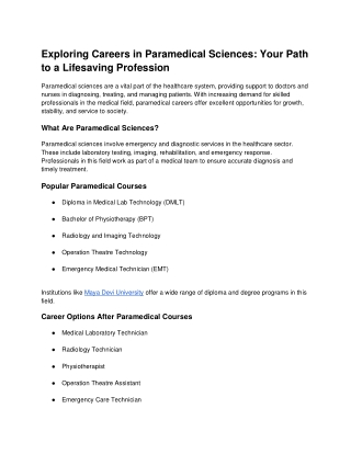 Exploring Careers in Paramedical Sciences_ Your Path to a Lifesaving Profession