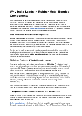 Why India Leads in Rubber Metal Bonded Components