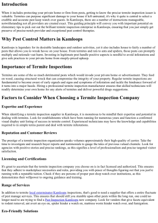 Choosing the Right Termite Inspection Companies in Kamloops: A Guide