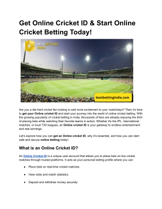 Get Online Cricket ID & Start Online Cricket Betting Today