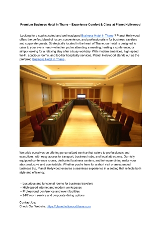 Premium Business Hotel in Thane – Experience Comfort & Class at Planet Hollywood