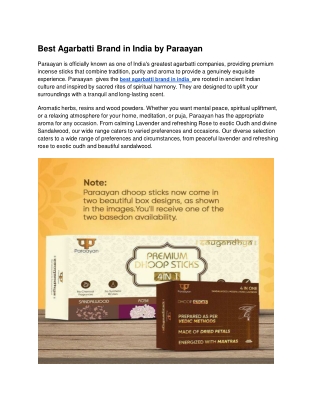 Best Agarbatti Brand in India by Paraayan