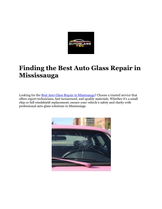 Best Auto Glass Repair in Mississauga