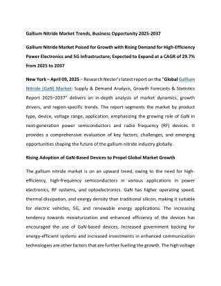 Gallium Nitride Market Trends, Business Opportunity 2025-2037