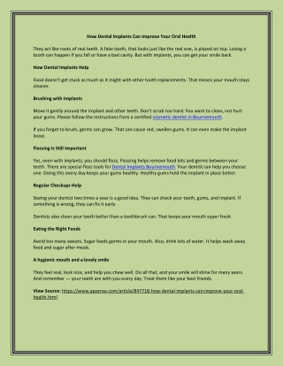 How Dental Implants Can Improve Your Oral Health