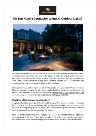 Do You Need a Contractor to Install Outdoor Lights - Illuminated Gardens