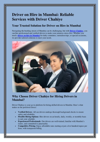 Driver on Hire in Mumbai