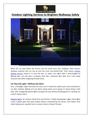 Outdoor Lighting Services to Brighten Walkways Safely - Illuminated Gardens