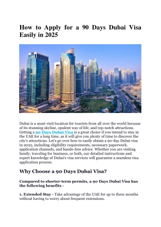 How to Apply for a 90 Days Dubai Visa