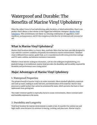 Waterproof and Durable -The Benefits of Marine Vinyl Upholstery