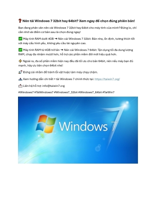 Nên tải Windows 7 32bit hay 64bit