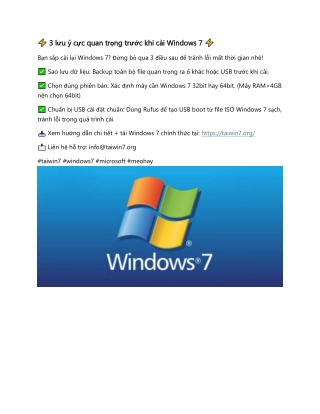 3 lưu ý cực quan trọng trước khi cài Windows 7